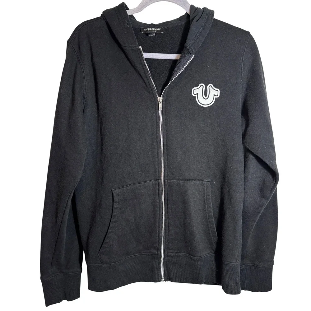 True Religion Black Buddha Logo Full-Zip Fleece Hoodie‎ Size Medium